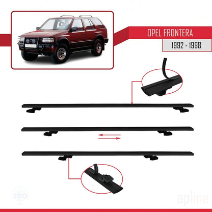 Compatible avec Opel Frontera 1992-1998 BASIC Model Barres de Toit Railing Porte-Bagages de Voiture Noir Aluminium 2 Barres