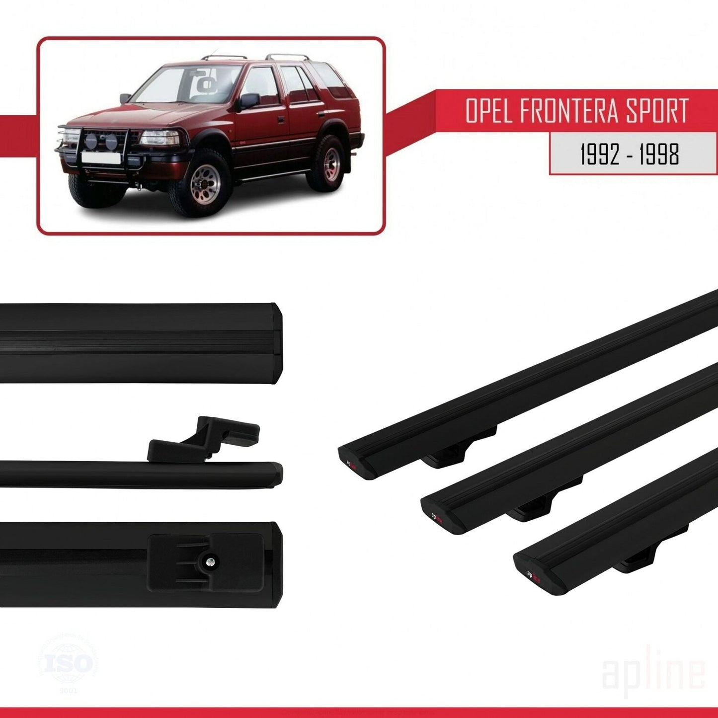 Compatible with Opel Frontera Sport 1992-1998 BASIC Model Car Roof Rack Cross Bar Black Aluminium 3 Bars