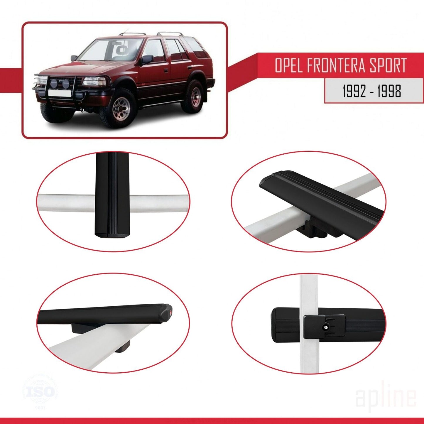Compatible with Opel Frontera Sport 1992-1998 BASIC Model Car Roof Rack Cross Bar Black Aluminium 3 Bars