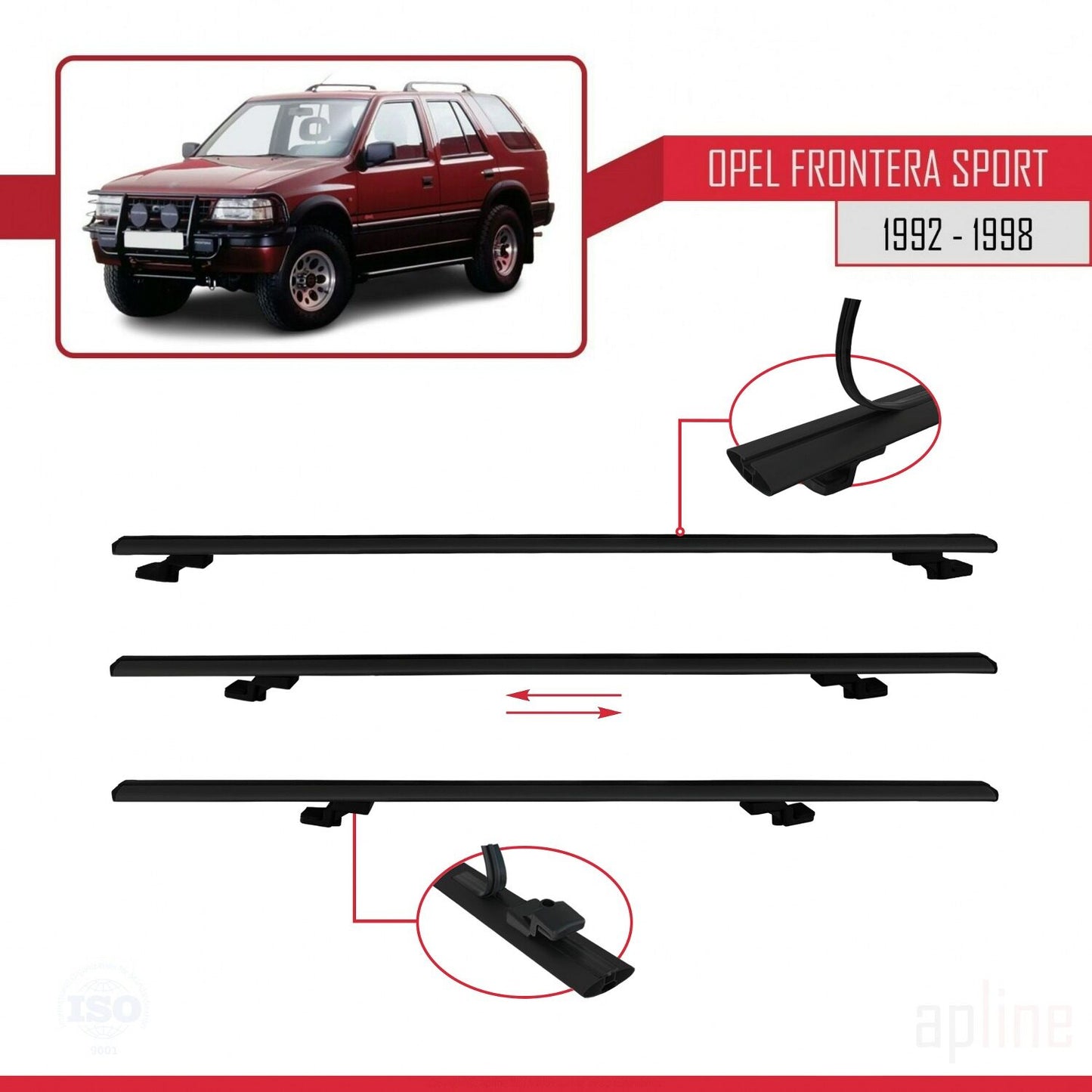 Compatible with Opel Frontera Sport 1992-1998 BASIC Model Car Roof Rack Cross Bar Black Aluminium 3 Bars