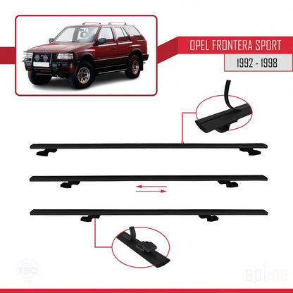 Compatible with Opel Frontera Sport 1992-1998 BASIC Model Car Roof Rack Cross Bar Black Aluminium 3 Bars