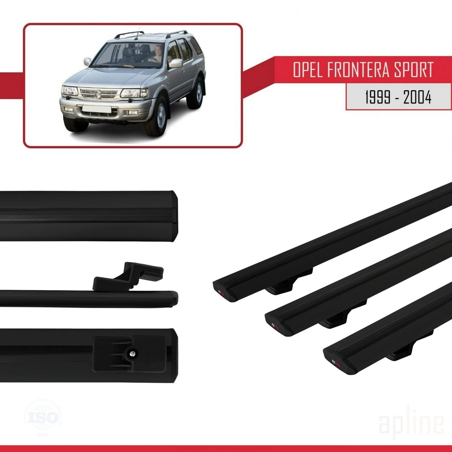 Compatible with Opel Frontera Sport 2 1999-2004 BASIC Model Car Roof Rack Cross Bar Black Aluminium 3 Bars