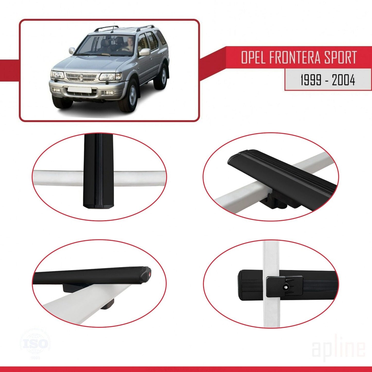 Compatible with Opel Frontera Sport 2 1999-2004 BASIC Model Car Roof Rack Cross Bar Black Aluminium 3 Bars