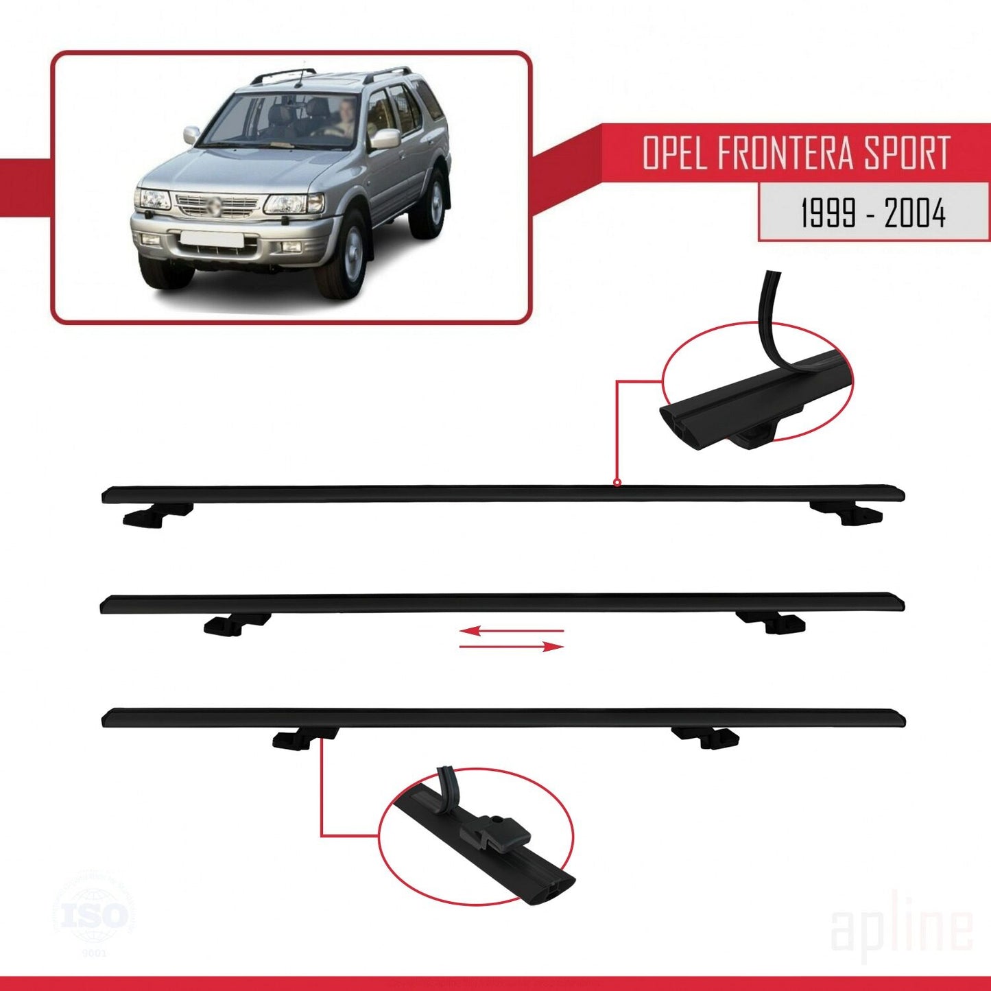 Compatible con Opel Frontera Sport 2 1999-2004 BASIC Model Barras de Techo Auto Portaequipajes Barras Transversales Negro Aluminio 2 Barras