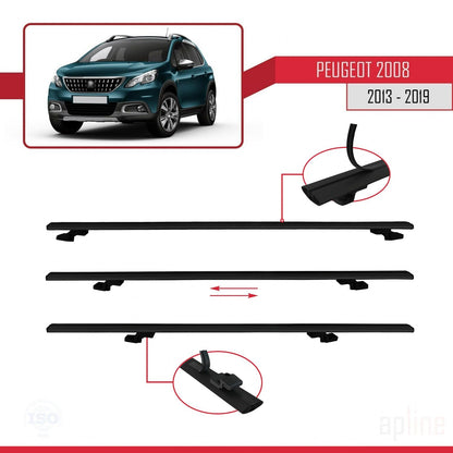 Compatible with Peugeot 2008 (A94) 2013-2019 BASIC Model Car Roof Rack Cross Bar Black Aluminium 3 Bars