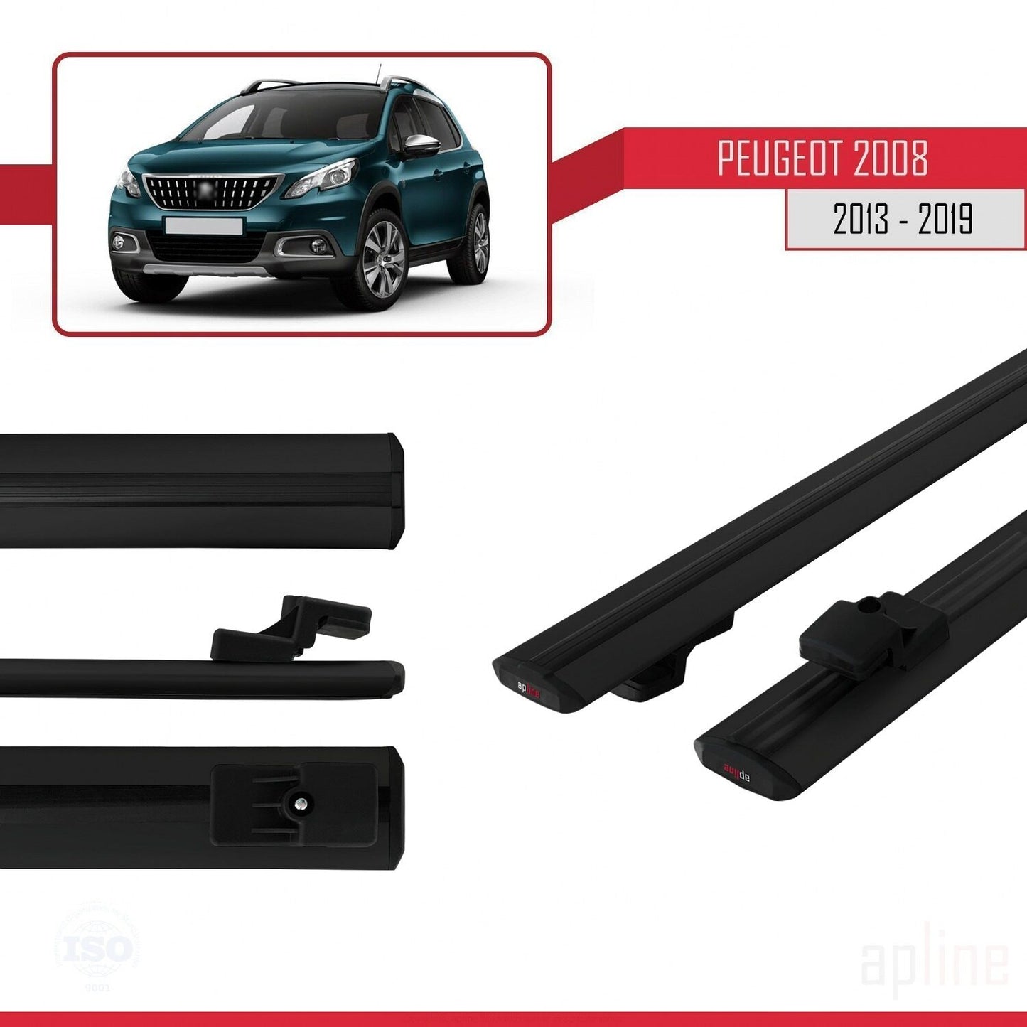 Compatible con Peugeot 2008 (A94) 2013-2019 BASIC Model Barras de Techo Auto Portaequipajes Barras Transversales Negro Aluminio 2 Barras