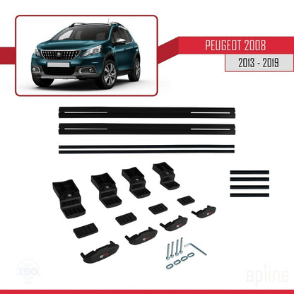 Compatible con Peugeot 2008 (A94) 2013-2019 BASIC Model Barras de Techo Auto Portaequipajes Barras Transversales Negro Aluminio 2 Barras