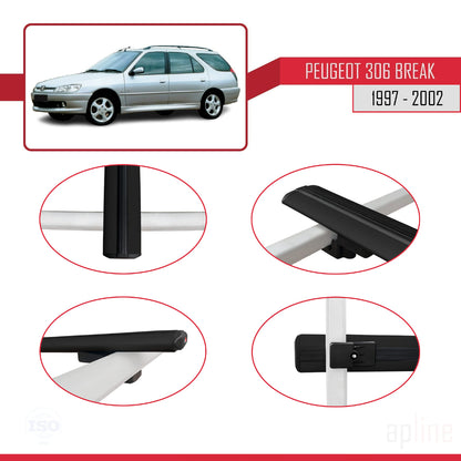 Compatible with Peugeot 306 SW 1997-2002 BASIC Model Car Roof Rack Cross Bar Black Aluminium 3 Bars