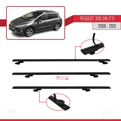 Compatible with Peugeot 308 (T7) SW 2008-2013 BASIC Model Car Roof Rack Cross Bar Black Aluminium 2 Bars