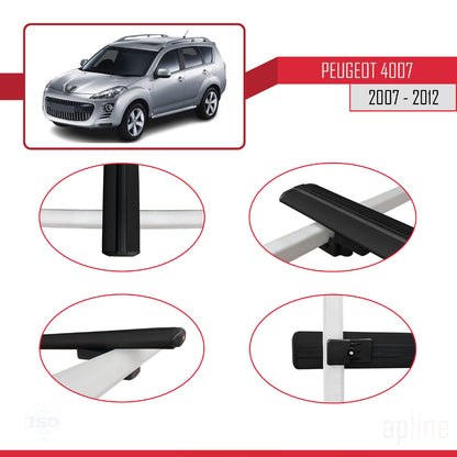 Compatible with Peugeot 4007 2007-2012 BASIC Model Car Roof Rack Cross Bar Black Aluminium 2 Bars
