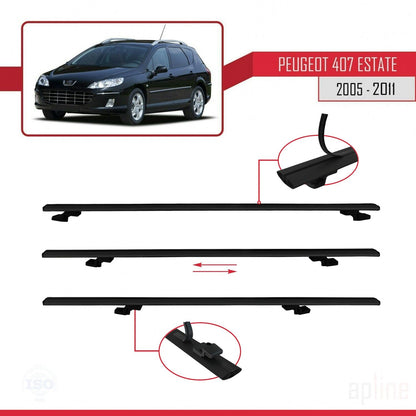 Compatible with Peugeot 407 SW 2005-2011 BASIC Model Car Roof Rack Cross Bar Black Aluminium 2 Bars