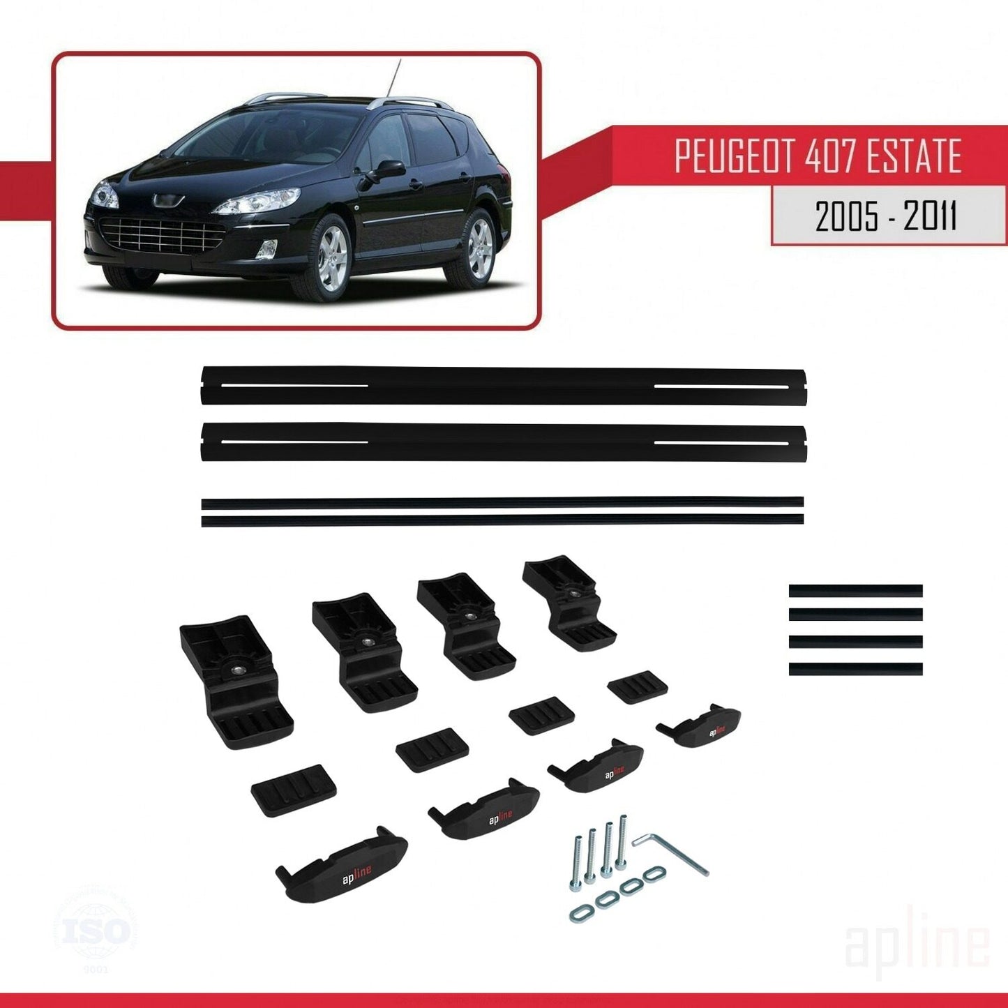 Compatible with Peugeot 407 SW 2005-2011 BASIC Model Car Roof Rack Cross Bar Black Aluminium 2 Bars