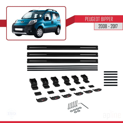 Compatible avec Peugeot Bipper 2008-2017 BASIC Model Barres de Toit Railing Porte-Bagages de Voiture Noir Aluminium 3 Barres
