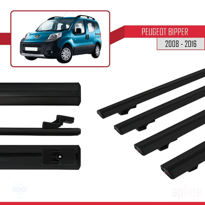 Compatible avec Peugeot Bipper 2008-2017 BASIC Model Barres de Toit Railing Porte-Bagages de Voiture Noir Aluminium 4 Barres