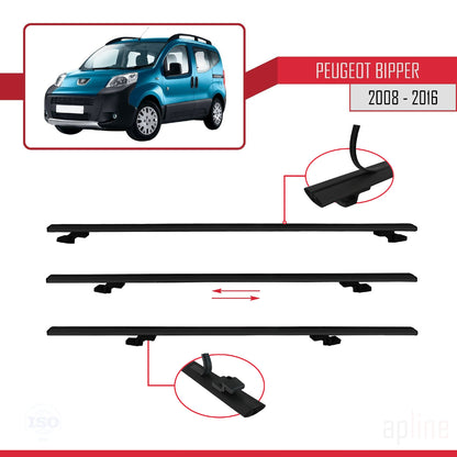 Compatible avec Peugeot Bipper 2008-2017 BASIC Model Barres de Toit Railing Porte-Bagages de Voiture Noir Aluminium 4 Barres