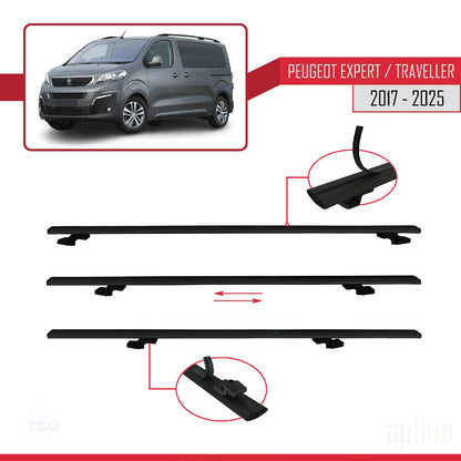 Compatible avec Peugeot Expert 3 Traveller 2017-2025 BASIC Model Barres de Toit Railing Porte-Bagages de Voiture Noir Aluminium 4 Barres