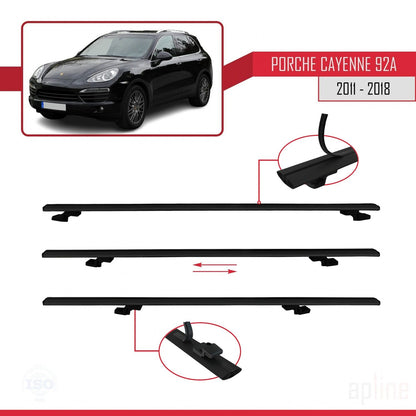 Compatible with Porsche Cayenne 2 (92A) 2011-2018 BASIC Model Car Roof Rack Cross Bar Black Aluminium 2 Bars