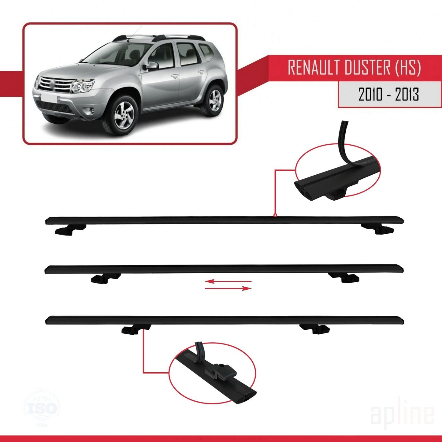 Compatible avec Renault Duster (HS) Pre-Facelift 2010-2013 BASIC Model Barres de Toit Railing Porte-Bagages de Voiture Noir Aluminium 2 Barres