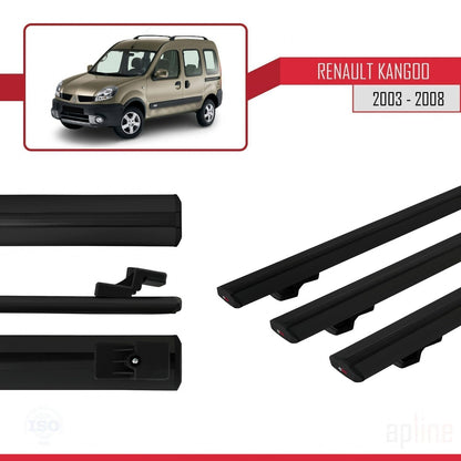 Compatible avec Renault Kangoo (X76) Post-Facelift 2003-2008 BASIC Model Barres de Toit Railing Porte-Bagages de Voiture Noir Aluminium 3 Barres