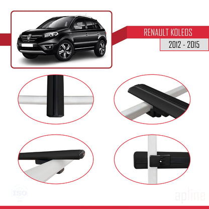 Compatible avec Renault Koleos (HY) Post-Facelift 2012-2015 BASIC Model Barres de Toit Railing Porte-Bagages de Voiture Noir Aluminium 3 Barres
