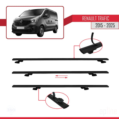 Compatible avec Renault Trafic 3 (X82) 2015-2025 BASIC Model Barres de Toit Railing Porte-Bagages de Voiture Noir Aluminium 2 Barres