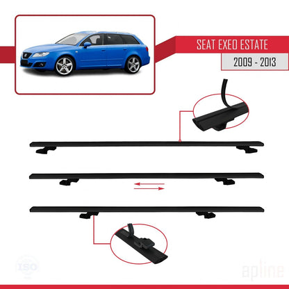 Compatible with Seat Exeo (3R9) ST 2009-2013 BASIC Model Car Roof Rack Cross Bar Black Aluminium 3 Bars