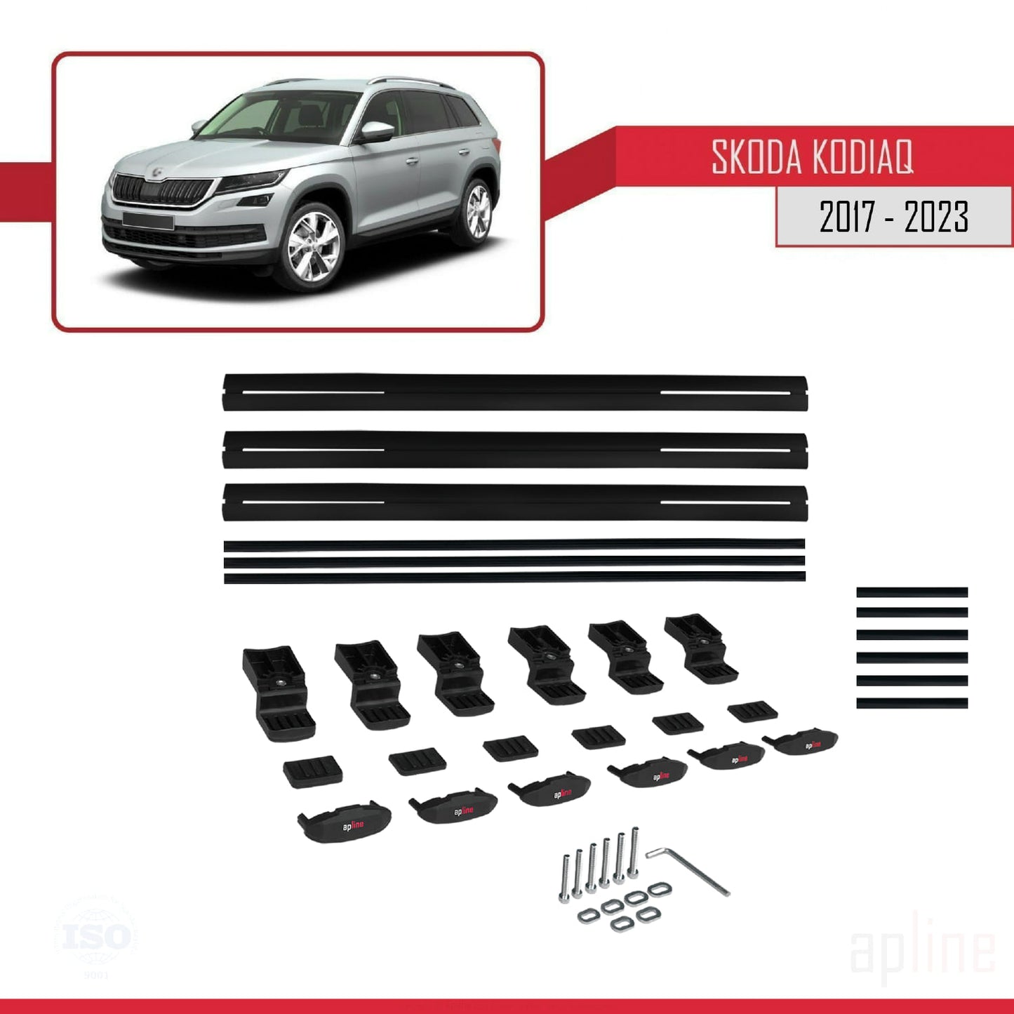 Compatible con Skoda Kodiaq 2017-2023 BASIC Model Barras de Techo Auto Portaequipajes Barras Transversales Negro Aluminio 3 Barras