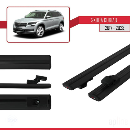 Compatible con Skoda Kodiaq 2017-2023 BASIC Model Barras de Techo Auto Portaequipajes Barras Transversales Negro Aluminio 2 Barras