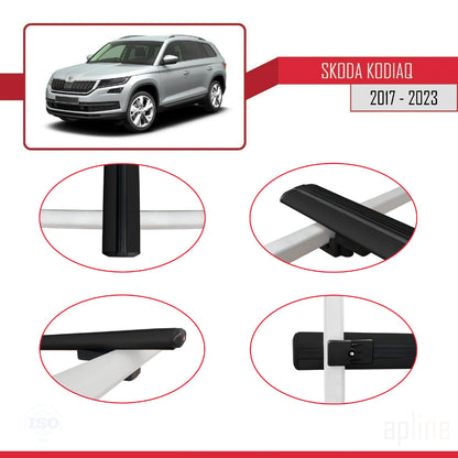 Compatible con Skoda Kodiaq 2017-2023 BASIC Model Barras de Techo Auto Portaequipajes Barras Transversales Negro Aluminio 2 Barras