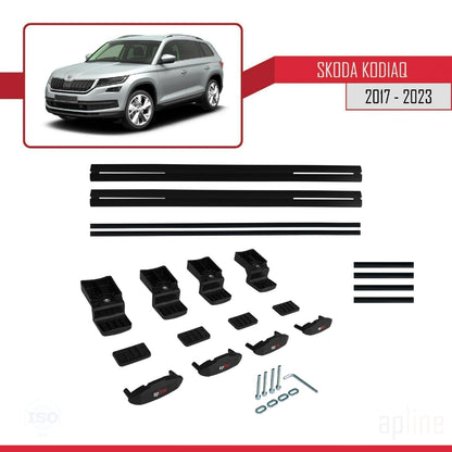 Compatible con Skoda Kodiaq 2017-2023 BASIC Model Barras de Techo Auto Portaequipajes Barras Transversales Negro Aluminio 2 Barras