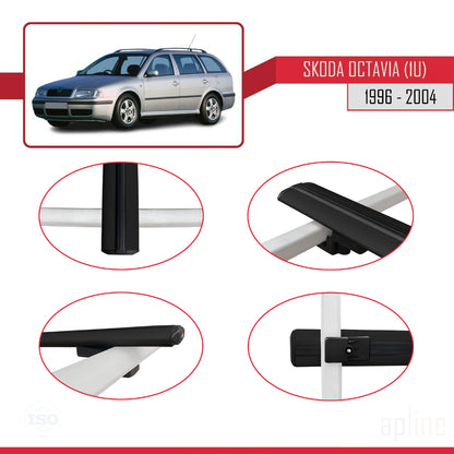 Compatible with Skoda Octavia (1U) 1996-2004 BASIC Model Car Roof Rack Cross Bar Black Aluminium 2 Bars