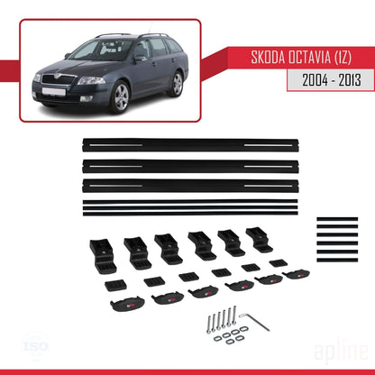 Compatible con Skoda Octavia 2 (1Z) 2004-2013 BASIC Model Barras de Techo Auto Portaequipajes Barras Transversales Negro Aluminio 3 Barras
