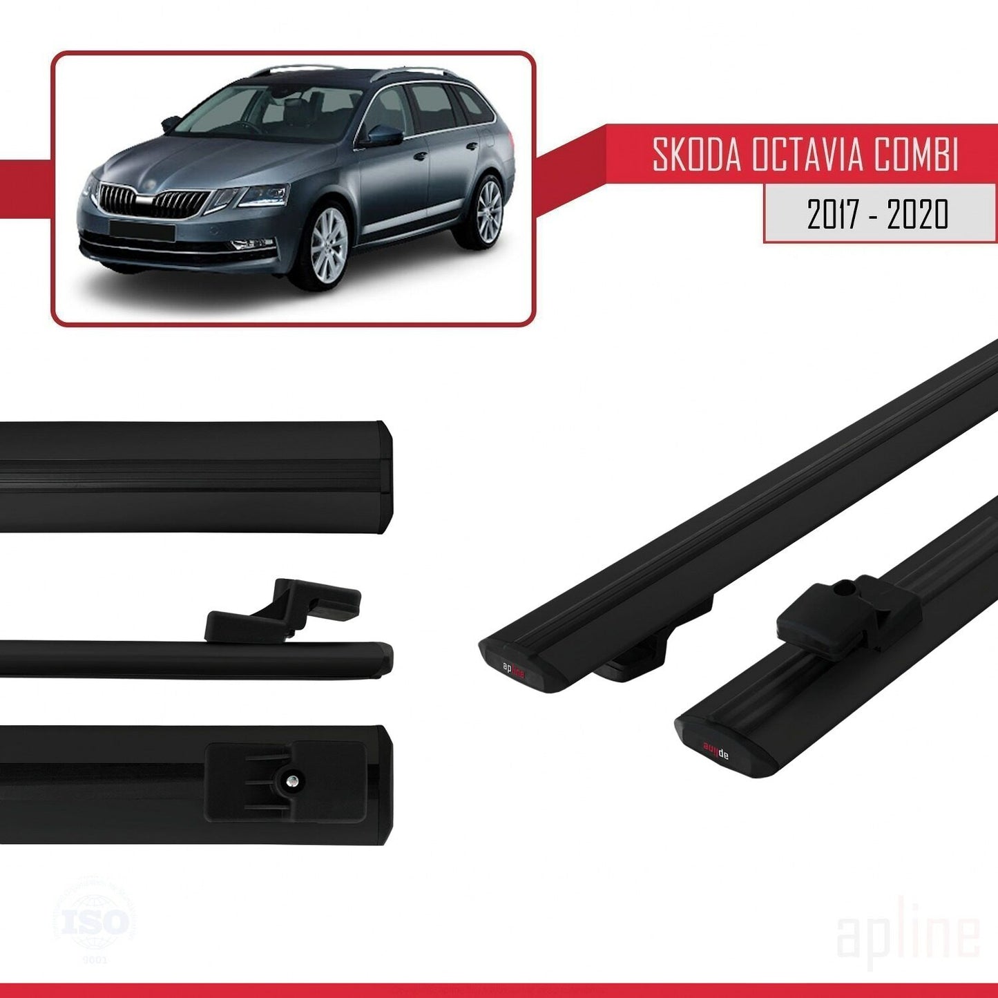 Compatible con Skoda Octavia 3 (5E) Familiar Post-Facelift 2017-2020 BASIC Model Barras de Techo Auto Portaequipajes Barras Transversales Negro Aluminio 2 Barras