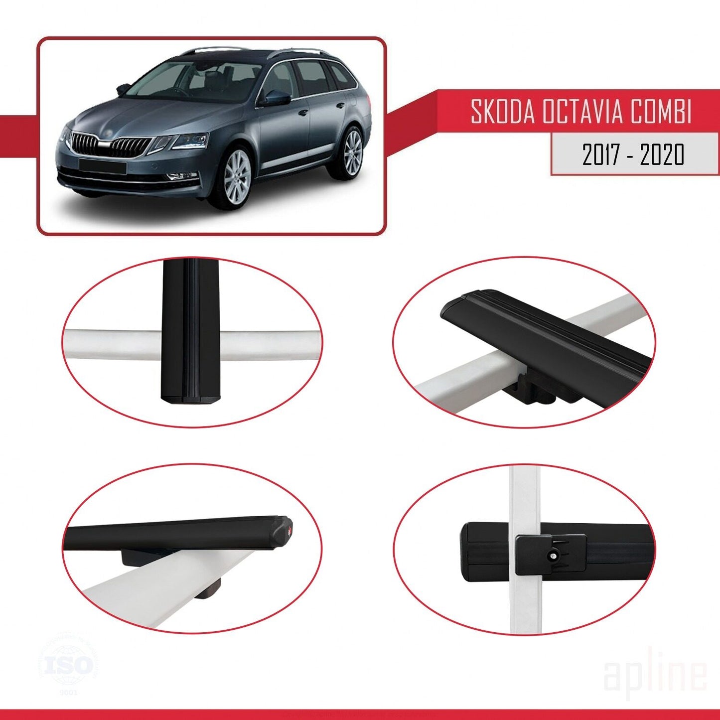 Compatible con Skoda Octavia 3 (5E) Familiar Post-Facelift 2017-2020 BASIC Model Barras de Techo Auto Portaequipajes Barras Transversales Negro Aluminio 2 Barras