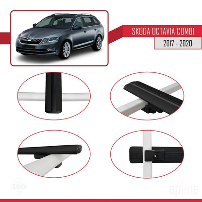 Compatible con Skoda Octavia 3 (5E) Familiar Post-Facelift 2017-2020 BASIC Model Barras de Techo Auto Portaequipajes Barras Transversales Negro Aluminio 2 Barras