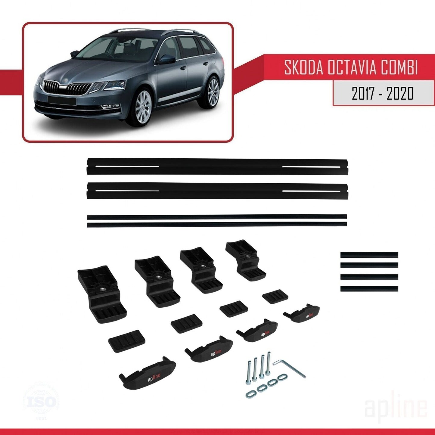 Compatible con Skoda Octavia 3 (5E) Familiar Post-Facelift 2017-2020 BASIC Model Barras de Techo Auto Portaequipajes Barras Transversales Negro Aluminio 2 Barras
