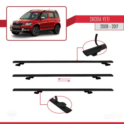 Compatible avec Skoda Yeti 2009-2017  BASIC Model Barres de Toit Railing Porte-Bagages de Voiture Noir Aluminium 3 Barres