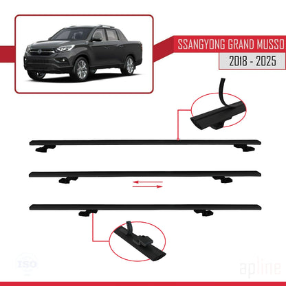 Compatible avec Ssangyong Grand Musso 2018-2025 BASIC Model Barres de Toit Railing Porte-Bagages de Voiture Noir Aluminium 3 Barres
