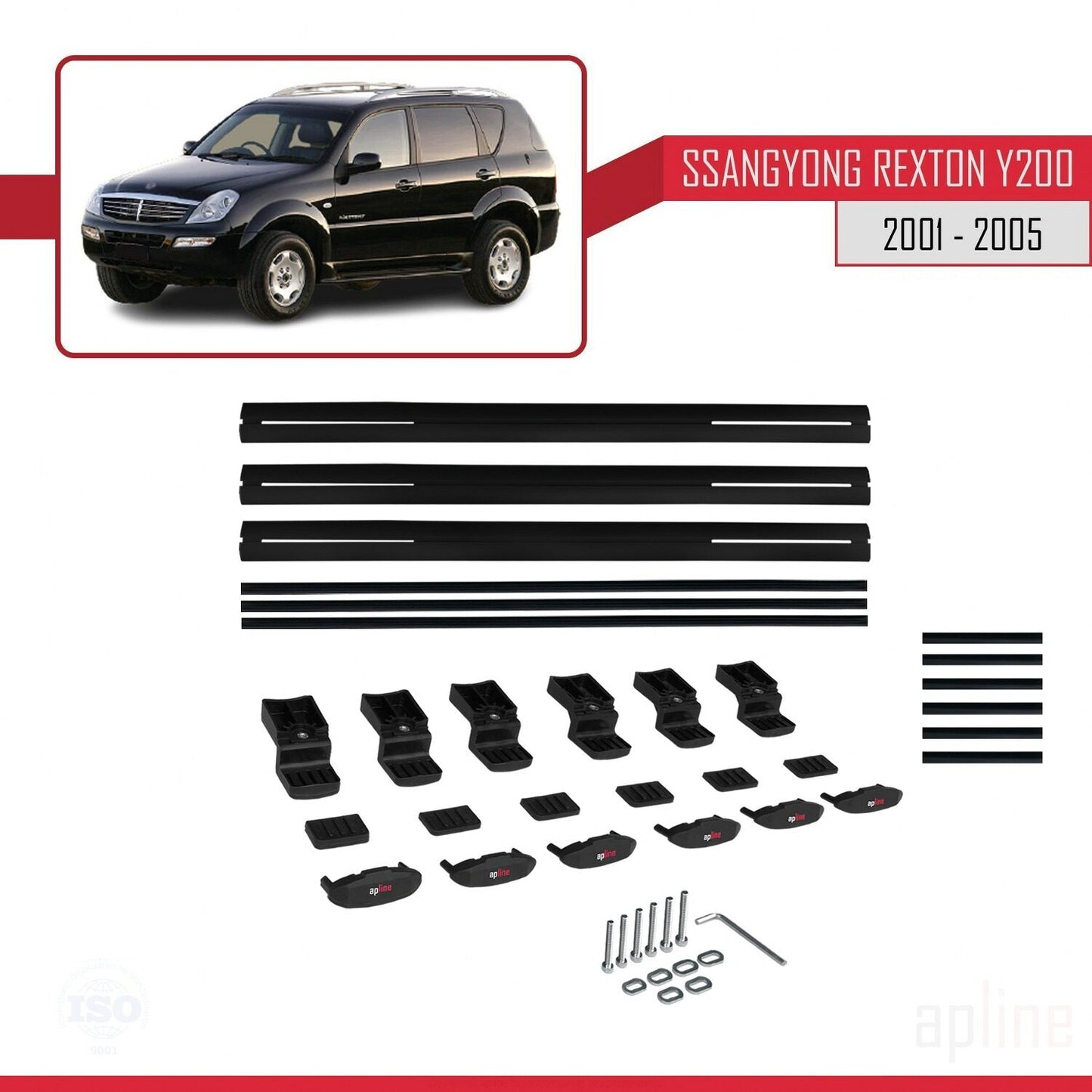 Compatible avec Ssangyong Rexton (Y200) 2001-2005 BASIC Model Barres de Toit Railing Porte-Bagages de Voiture Noir Aluminium 3 Barres
