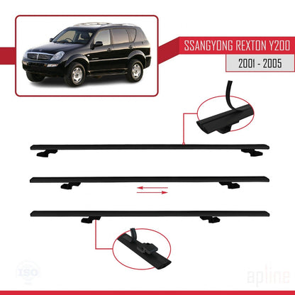 Compatible avec Ssangyong Rexton (Y200) 2001-2005 BASIC Model Barres de Toit Railing Porte-Bagages de Voiture Noir Aluminium 3 Barres