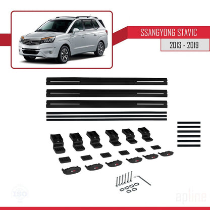 Compatible con Ssangyong Stavic 2 2013-2019 BASIC Model Barras de Techo Auto Portaequipajes Barras Transversales Negro Aluminio 3 Barras