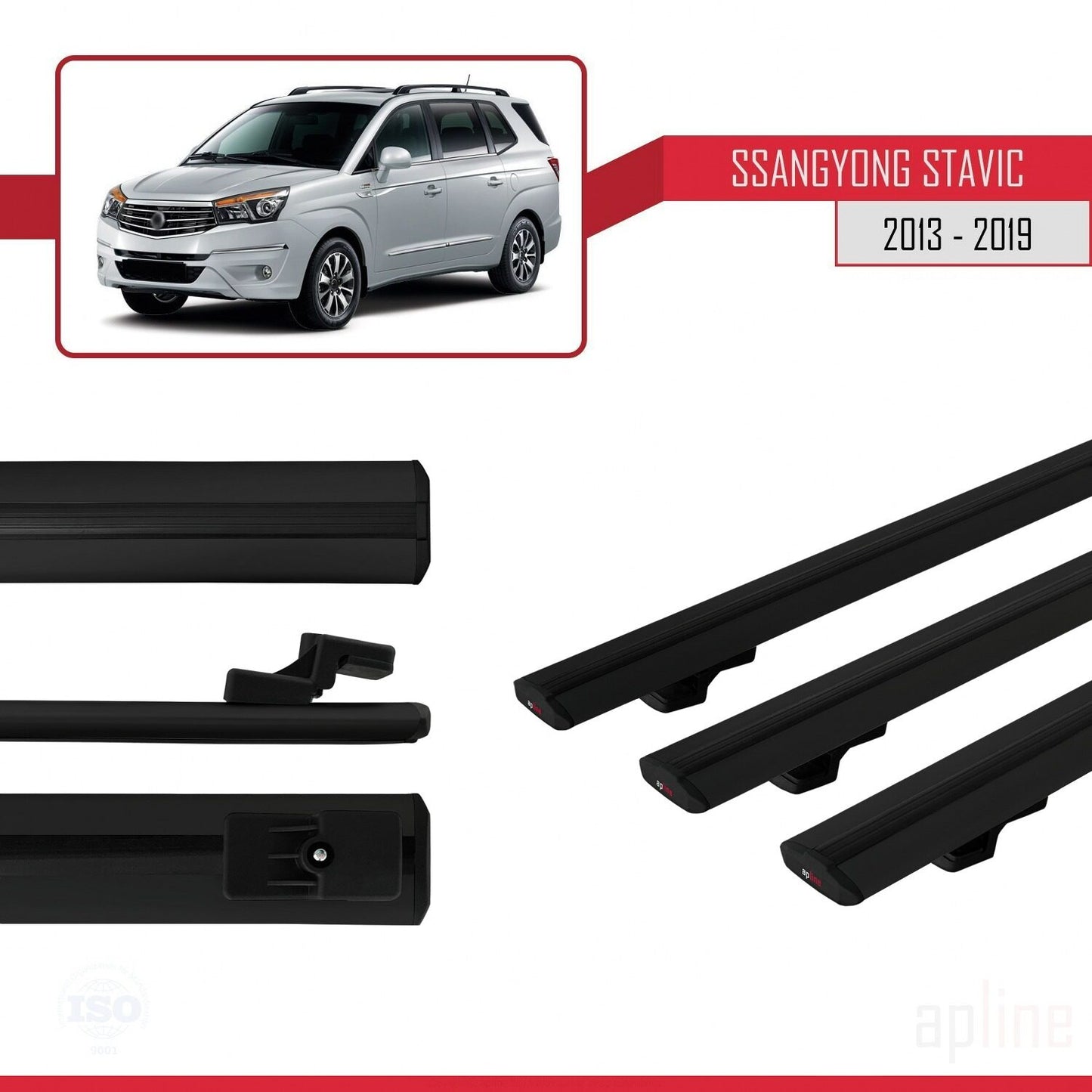 Compatible con Ssangyong Stavic 2 2013-2019 BASIC Model Barras de Techo Auto Portaequipajes Barras Transversales Negro Aluminio 3 Barras