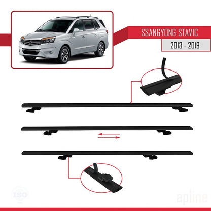 Compatible con Ssangyong Stavic 2 2013-2019 BASIC Model Barras de Techo Auto Portaequipajes Barras Transversales Negro Aluminio 3 Barras