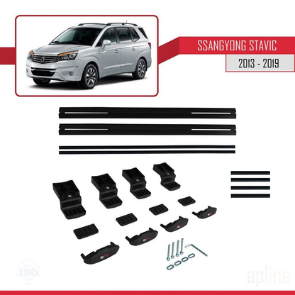 Compatible con Ssangyong Stavic 2 2013-2019 BASIC Model Barras de Techo Auto Portaequipajes Barras Transversales Negro Aluminio 2 Barras