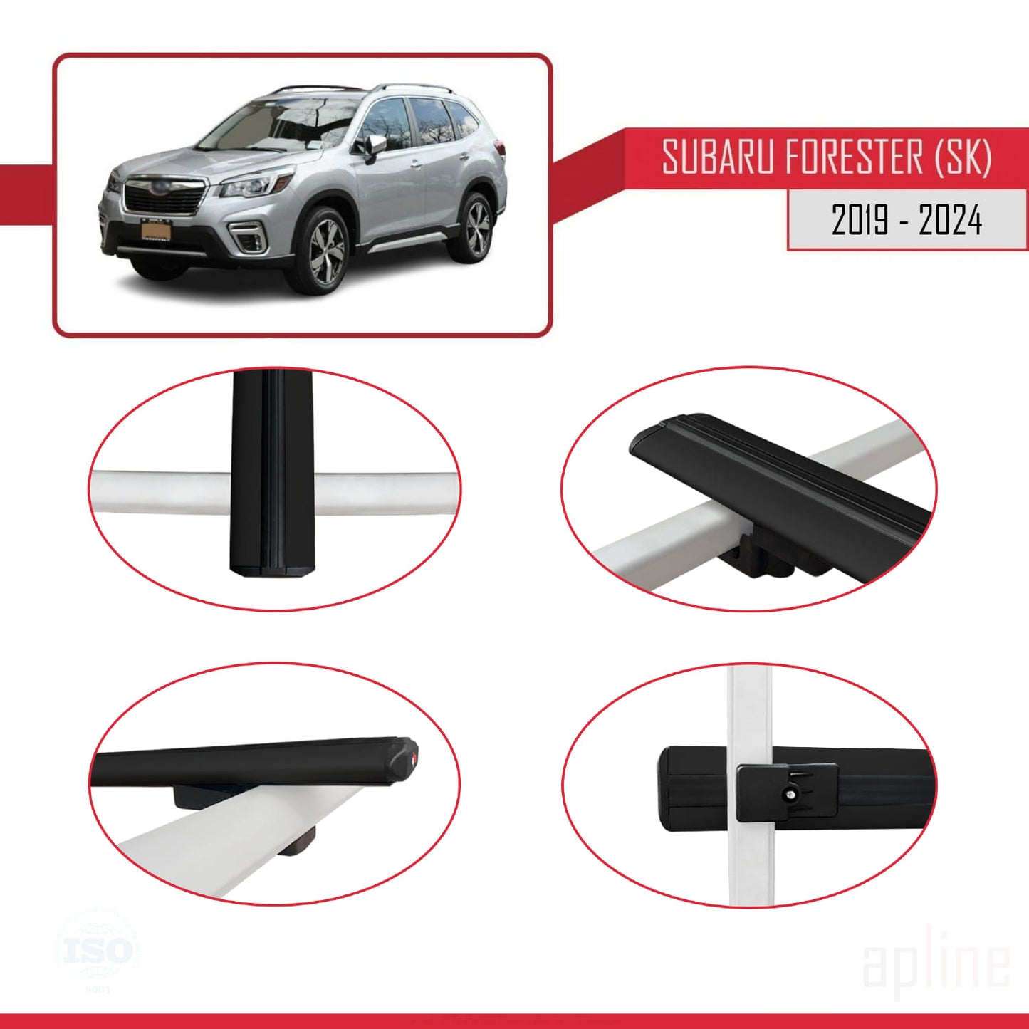 Compatible avec Subaru Forester 5 (SK) 2019-2024 BASIC Model Barres de Toit Railing Porte-Bagages de Voiture Noir Aluminium 2 Barres