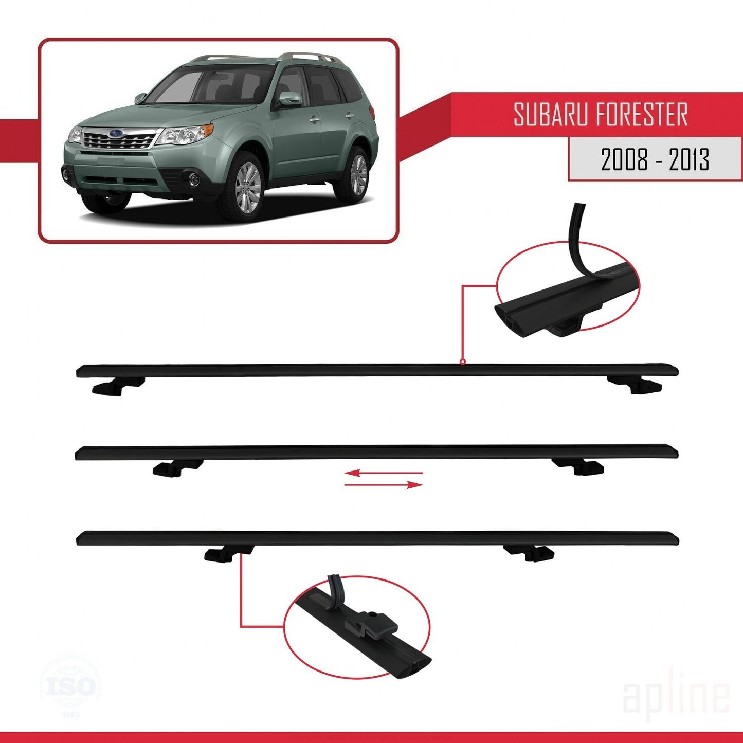 Compatible avec Subaru Forester 3 (SH) 2008-2013 BASIC Model Barres de Toit Railing Porte-Bagages de Voiture Noir Aluminium 2 Barres