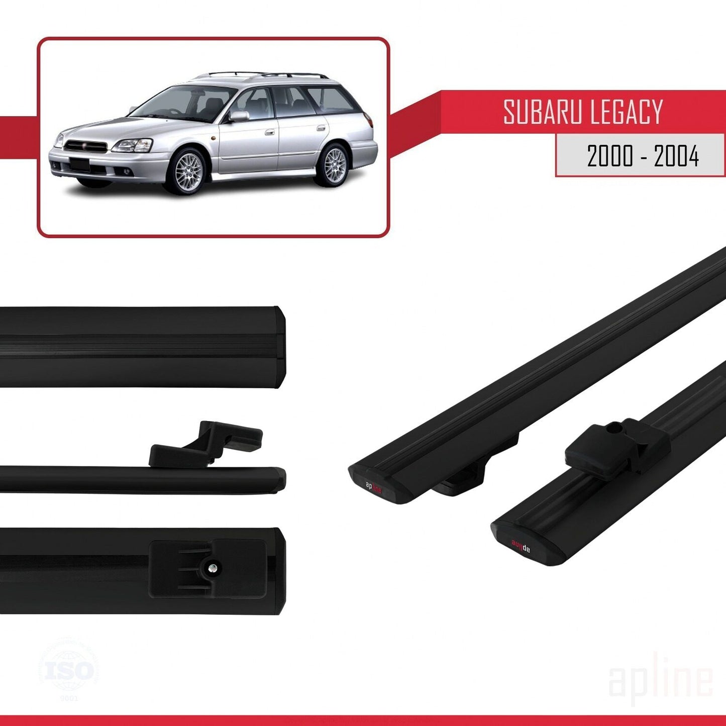 Compatible avec Subaru Legacy 3 (BE) 2000-2004 BASIC Model Barres de Toit Railing Porte-Bagages de Voiture Noir Aluminium 2 Barres