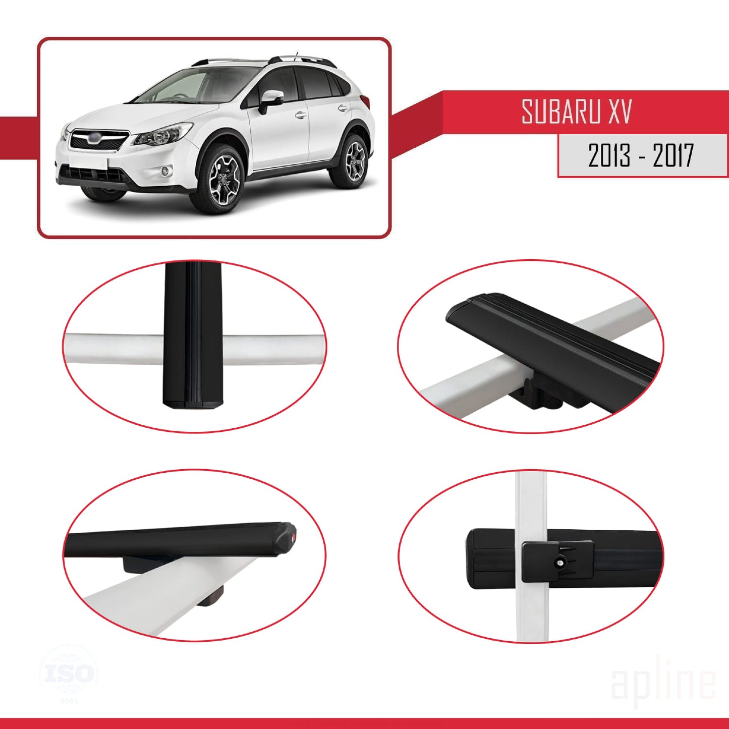 Compatible avec Subaru XV 2013-2017 BASIC Model Barres de Toit Railing Porte-Bagages de Voiture Noir Aluminium 2 Barres