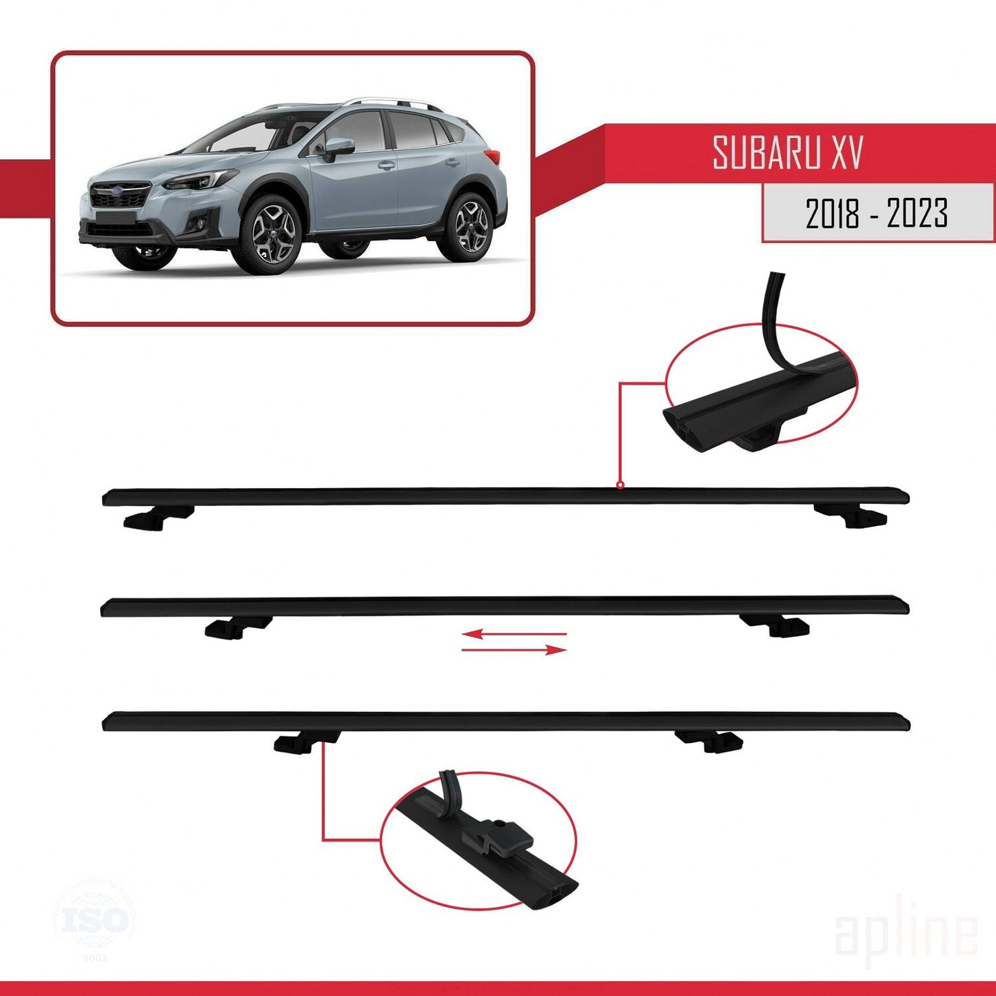 Compatible avec Subaru XV 2 2018-2023 BASIC Model Barres de Toit Railing Porte-Bagages de Voiture Noir Aluminium 3 Barres