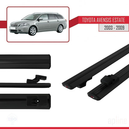 Compatible avec Toyota Avensis Break 2003-2009 BASIC Model Barres de Toit Railing Porte-Bagages de Voiture Noir Aluminium 2 Barres